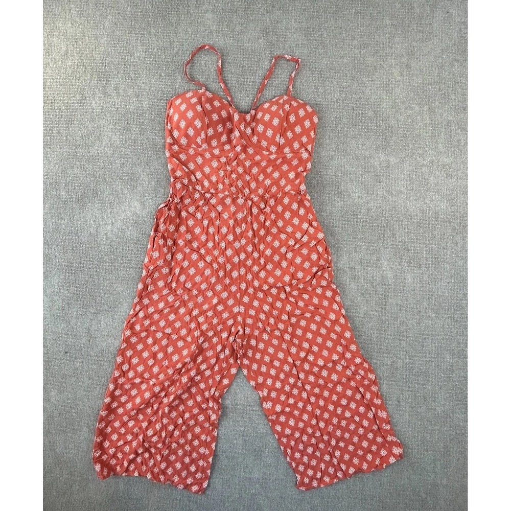 Auw One Piece Romper Womens Large Multicolor Geometric Print Lace Up Back Padded